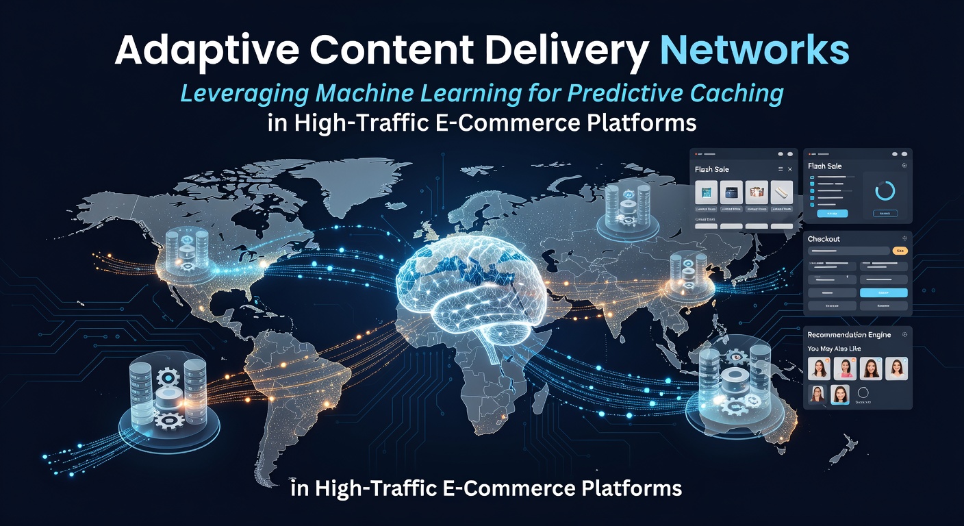 Diagram illustrating machine learning models integrated with content delivery network nodes for predictive caching decisions in e-commerce traffic flows