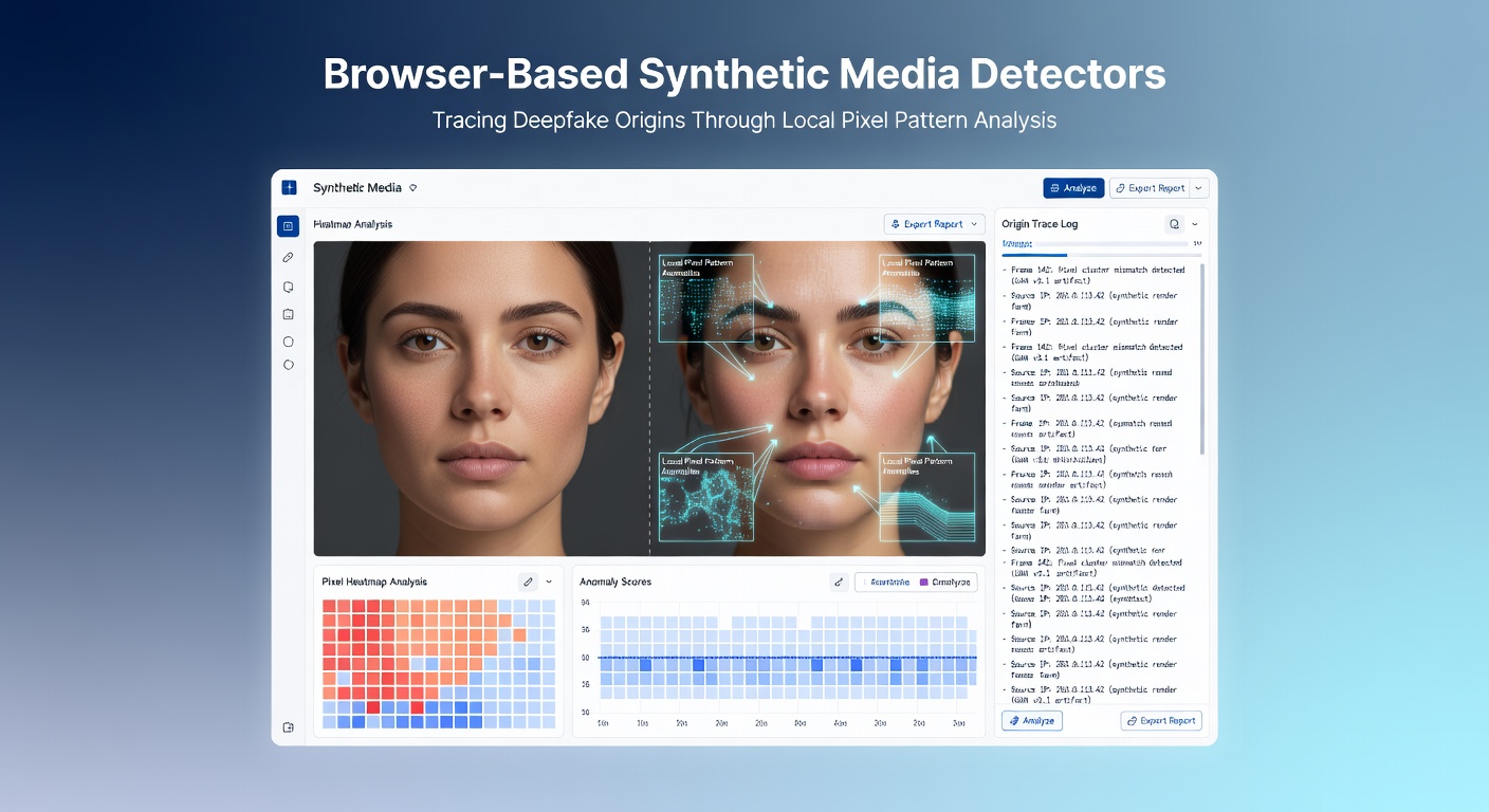 Close-up view of pixel-level heatmaps highlighting detected anomalies in a synthetic media frame