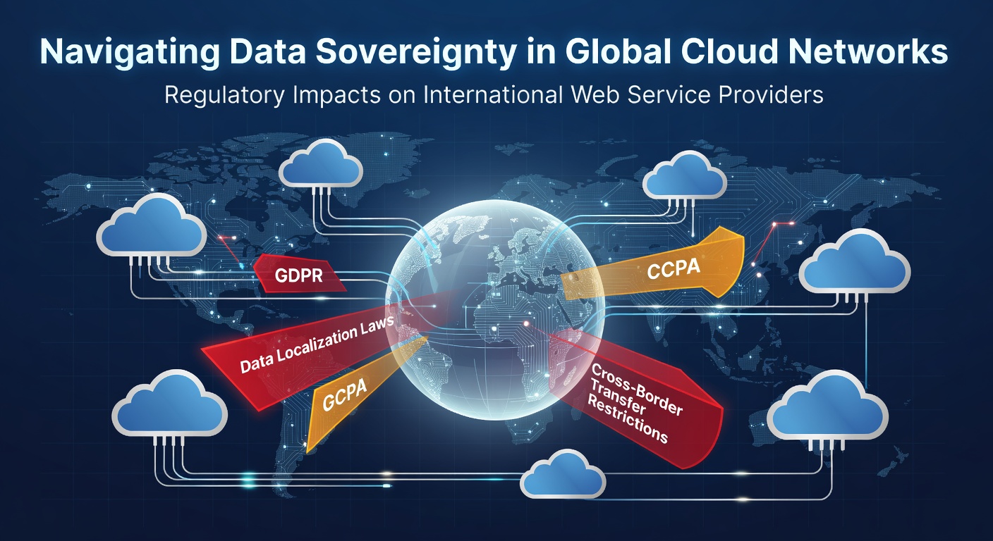 Diagram of interconnected global cloud servers with highlighted data flow paths across international borders and regulatory zones