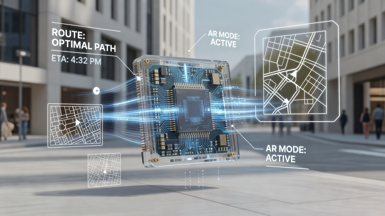 Portable device processors enabling AR navigation overlays on smartphones