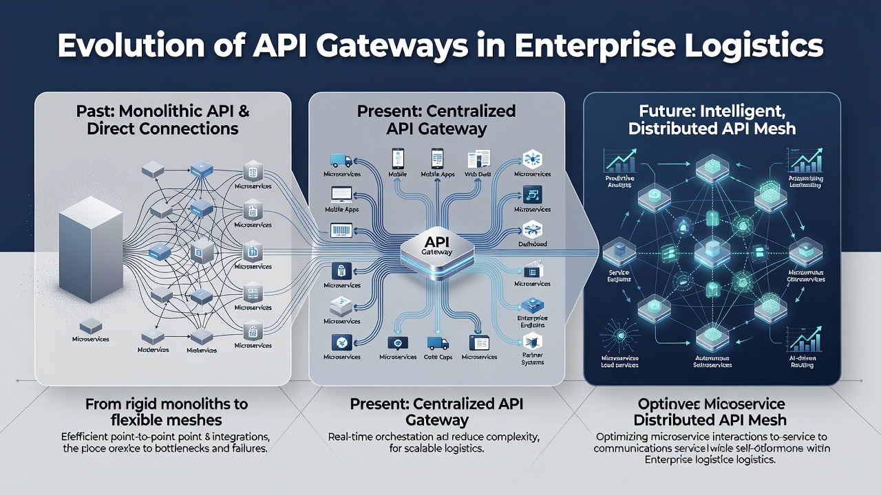 Modern API gateway deployment handling traffic in a distributed logistics microservices setup